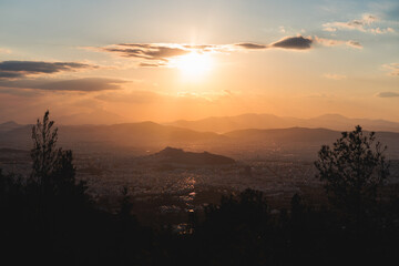 Hymettus mountain landscape, hiking in Athens, Hymettos mountain range panoramic beautiful view,...