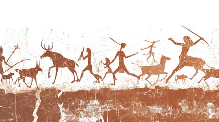 Vector illustration of prehistoric rock painting on white background.