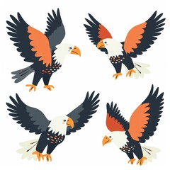 Vector illustration of cute bald eagle over white background.