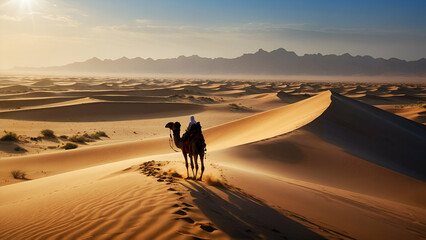 camel travelling in the desert - obrazy, fototapety, plakaty