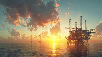 Offshore drilling rig with room for text - obrazy, fototapety, plakaty