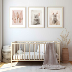 Childs Room With A White Crib And Black Framed Pic