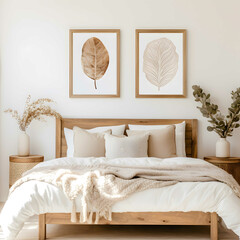 Bedroom With Bed, Plant, and Picture on Wall - obrazy, fototapety, plakaty
