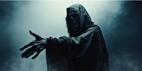 Grim reaper or Death reaching - obrazy, fototapety, plakaty