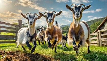 Goats running in the pasture