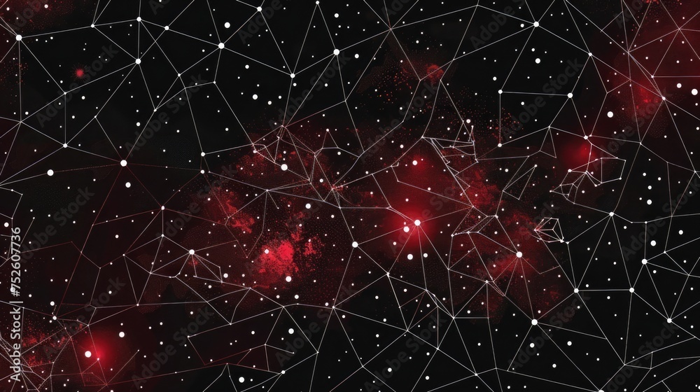 Poster black red low-polygonal background in the form of polygons and white lines between them. ai generati