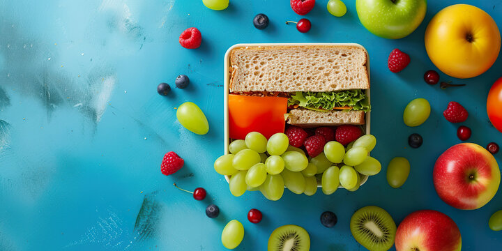 Healthy plastic school lunch box of sandwich, image