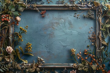 An empty picture frame adorned with intricate summer plant motifs, hinting at memories yet to be captured