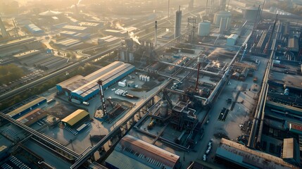 Aerial view of large industrial area with factories, warehouses and industrial buildings
