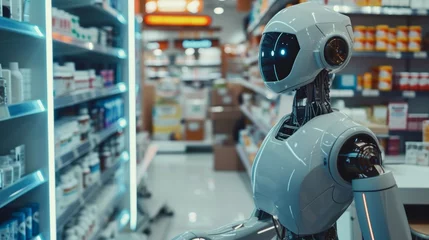 Rolgordijnen Humanoid robot working in drugstore © Joyce