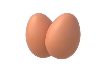 Two brown chicken eggs isolated on white background. Ingredients for cooking. Organic food. 3d render
