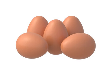 Many chicken eggs isolated on white background. Ingredients for cooking. Organic food. 3d render
