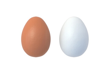 Two chicken eggs isolated on white background. Ingredients for cooking. Organic food. 3d render