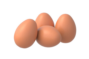 Heap brown chicken eggs isolated on white background. Ingredients for cooking. Organic food. 3d render