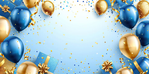 Holiday celebration background with Blue Gold balloons