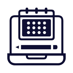 laptop, computer, pen, edit, calendar, online calendar icon