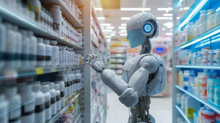 Foto op Canvas Humanoid robot working in drugstore © Joyce