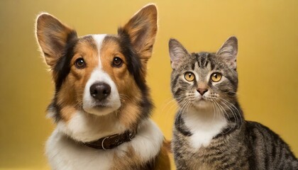 Dog and cat look into the camera