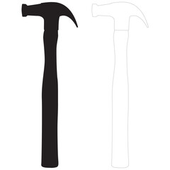 A claw hammer in silhouette and outline