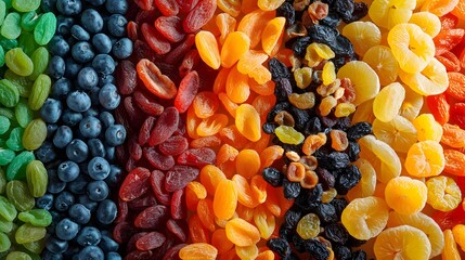 different mixed dried fruits raw vegan food
