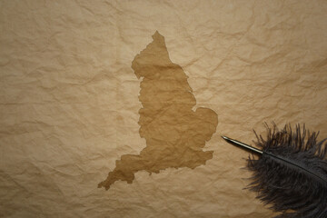 map of england on a old paper background with old pen