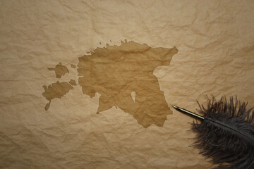 map of estonia on a old paper background with old pen