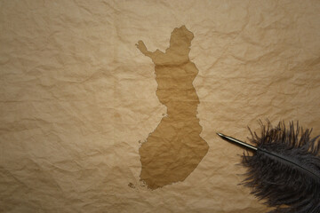 map of finland on a old paper background with old pen