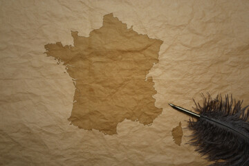 map of france on a old paper background with old pen