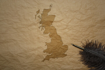 map of great britain on a old paper background with old pen
