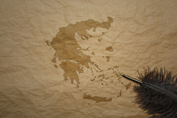 map of greece on a old paper background with old pen