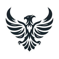 Stylish flat minimalistic logo design (icon sign): modern graphic element with abstract Eagle symbol in black and white for Powerful and Successful business style in high quality vector