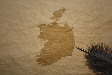 map of ireland on a old paper background with old pen