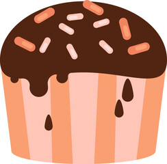 Cupcake with cream, heart, strawberries, cherries, cookies, sprinkles, cherries, chocolate and spices. transparent, png