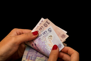 LEI money banknotes, detail photo of RON