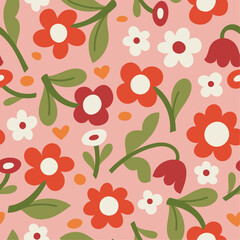 Cute vector floral seamless pattern. Colorful flowers background. Trendy repeat texture for fashion print, wallpaper or fabric. - 752614755