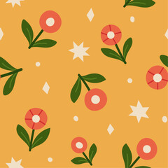 Cute vector floral seamless pattern. Colorful flowers background. Trendy repeat texture for fashion print, wallpaper or fabric. - 752614764