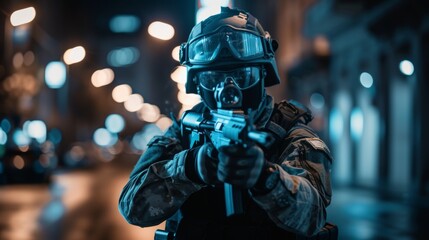 Naklejka premium Portrait of a special police force SWAT tactical team soldier