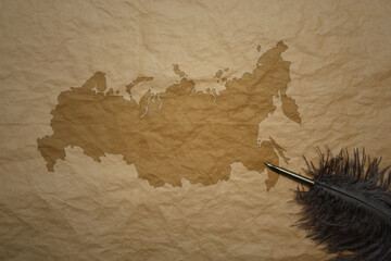 map of russia on a old paper background with old pen