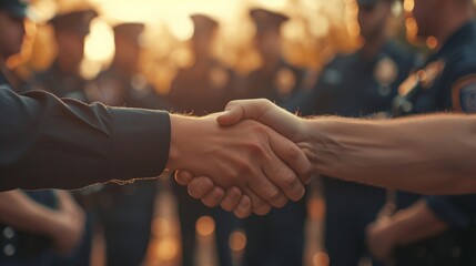 Police officers shake hands in an event