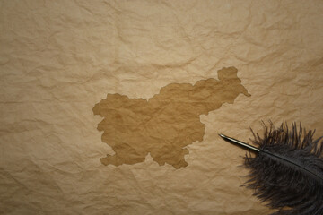 map of slovenia on a old paper background with old pen