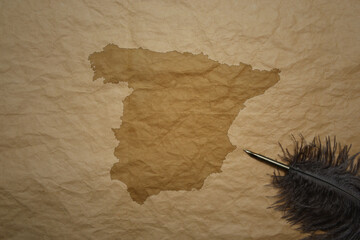map of spain on a old paper background with old pen