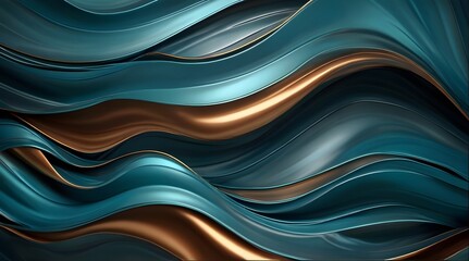 Turquoise and Gold Wave Abstract Background