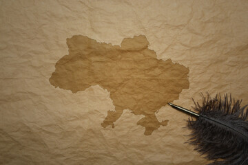 map of ukraine on a old paper background with old pen