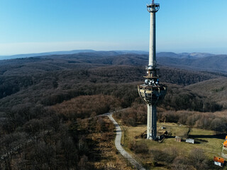 The aerial view of the TV tower, bombed by NATO army in 1999, Irishki venac, Frushka tower, Novi...