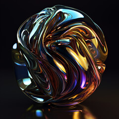 Metallic Harmony Sphere. Metallic sphere with a harmonious blend of iridescent colors, perfect for modern art enthusiasts.