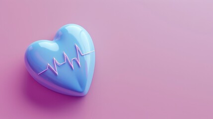Artistical illustration of human heart 3D with EKG pulse - obrazy, fototapety, plakaty