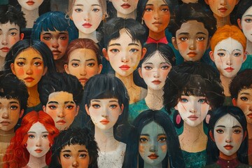 Children's diversity: Faces from various backgrounds, showcasing different skin tones and hair