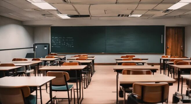 Learning Hub: Video Footage of a Classroom, Filled with Desks, Chairs, and the Promise of Knowledge and Growth