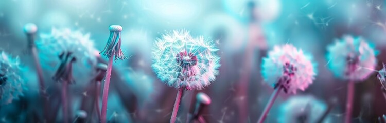 dandelion flowers with blurred backgrounds Generative IA - obrazy, fototapety, plakaty