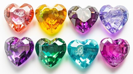 Artistic 3D vector illustration of heart made of colorful shining crystal glass